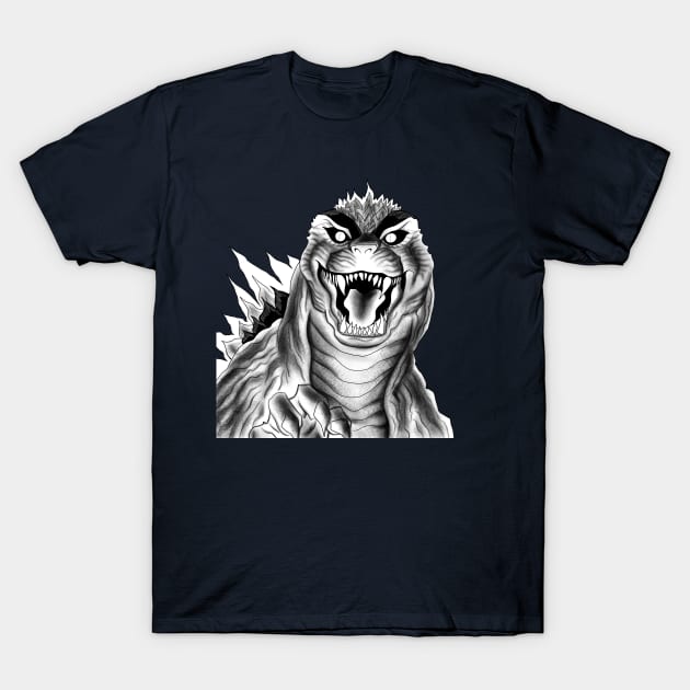 white godzilla in the mist T-Shirt by jorge_lebeau